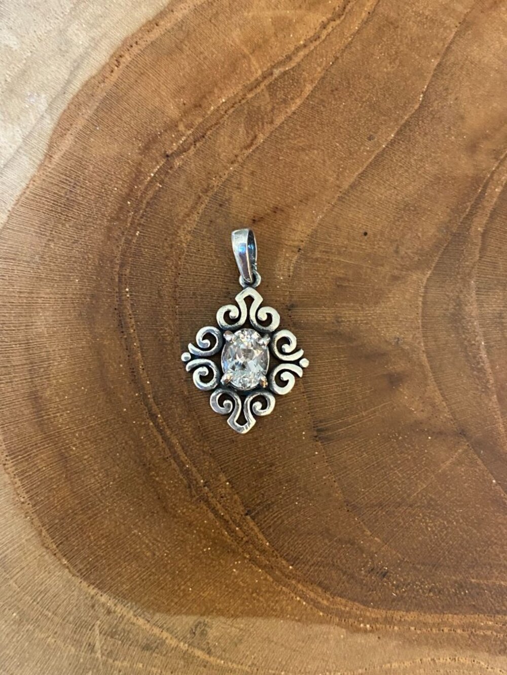 RETIRED James Avery Spanish Lace Birthstone Pendant, White Sapphire
